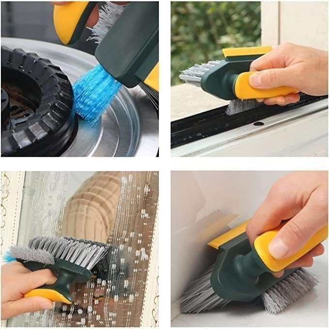 UCRAVO 1pc Scrub Brushes with Squeegee, Bathroom Cleaning Brushes, V-Shape Stiff Bristles Hand Scrubbing Brush for Cleaning, Sma